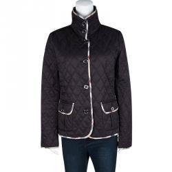 Pre Owned Burberry Brit Black Novacheck Trim Detail Diamond Quilted Jacket M