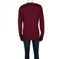 مملوكة مسبقًا Burberry London Maroon Merino Wool V-Neck Sweater M