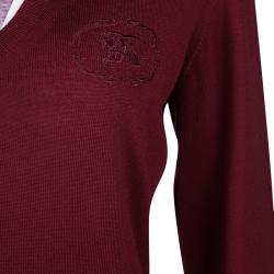 مملوكة مسبقًا Burberry London Maroon Merino Wool V-Neck Sweater M