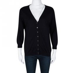 Pre Owned Burberry Brit Navy Blue Knit Button Front Cardigan L