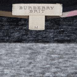 Pre Owned Burberry Brit Navy Blue and Grey Knit Long Sleeve Top M