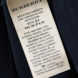 Pre Owned Burberry Brit Navy Blue Honeycomb Knit Novacheck Collar Detail Polo T-Shirt S
