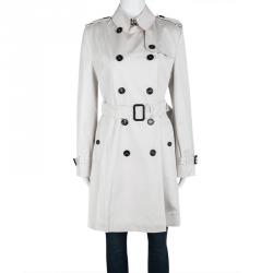 Pre Owned Burberry London Pale Grey Cotton Double Breasted Belted Trench Coat S