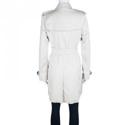 Pre Owned Burberry London Pale Grey Cotton Double Breasted Belted Trench Coat S