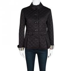 Pre Owned Burberry Brit Black Diamond Quilted Button Front Jacket M