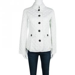 Pre Owned Burberry Brit Off White Diamond Quilted Button Front Jacket L