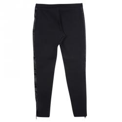 Pre Owned Burberry London Black Knit Satin Trim Zip Detail Leggings S