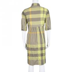 مملوكة مسبقًا فستان بربري بريت قصير مجمع قطن كاروهات متعدد الألوان L