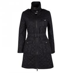 Pre Owned Burberry London Black Diamond Quilted Zip Front Belted Long Jacket XS