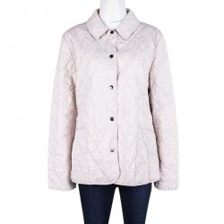 Pre Owned Burberry Pale Pink Diamond Quilted Button Front Jacket M