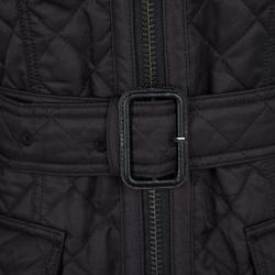 Pre Owned جاكيت بربري أسود نمط ماسي مبطن بسحاب أمامي وحزام طويل XL