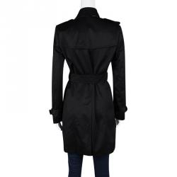 Pre Owned معطف بربري لندن واق من المطر حزام قطن أسود S