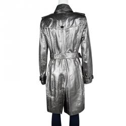 Pre Owned Burberry London Metallic Diamond Patterned Lambskin Belted Trench Coat M