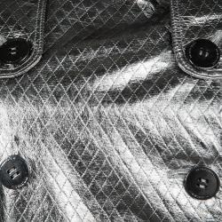 Pre Owned Burberry London Metallic Diamond Patterned Lambskin Belted Trench Coat M