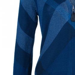 Pre Owned Burberry Blue Check Wool Cashmere Zip Front Cardigan M