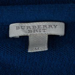 Pre Owned Burberry Blue Check Wool Cashmere Zip Front Cardigan M