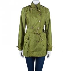 Pre Owned معطف المطر بربري تافيتا أخضر زيتوني S