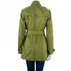 Pre Owned معطف المطر بربري تافيتا أخضر زيتوني S