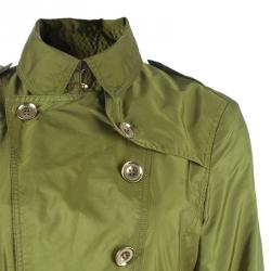 Pre Owned معطف المطر بربري تافيتا أخضر زيتوني S