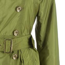 Pre Owned معطف المطر بربري تافيتا أخضر زيتوني S