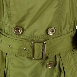 Pre Owned معطف المطر بربري تافيتا أخضر زيتوني S