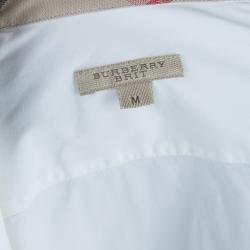 Pre Owned Burberry White Cotton Nova Check Cuff Shirt M