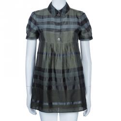 Pre Owned Burberry Olive Green Babydoll Dress S