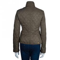 Pre Owned جاكيت بربري أخضر زيتوني مبطن بنمط ماسي S