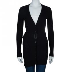 Pre Owned Burberry Black Ribbed Cashmere Cardigan S