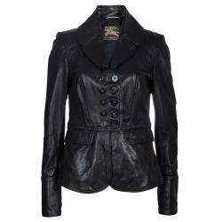 Pre Owned Burberry Prorsum Black Leather Notched Lapel Jacket M