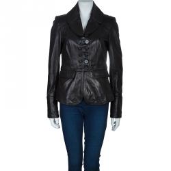 Pre Owned Burberry Prorsum Black Leather Notched Lapel Jacket M