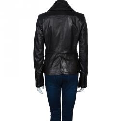 Pre Owned Burberry Prorsum Black Leather Notched Lapel Jacket M