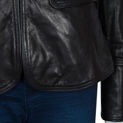 Pre Owned Burberry Prorsum Black Leather Notched Lapel Jacket M