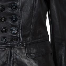 Pre Owned Burberry Prorsum Black Leather Notched Lapel Jacket M