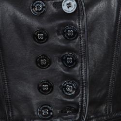 Pre Owned Burberry Prorsum Black Leather Notched Lapel Jacket M