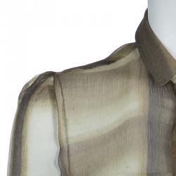 مملوكة مسبقًا Burberry Brown Checked Crinkled Silk Short Sleeve Sheer Blouse S