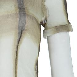 مملوكة مسبقًا Burberry Brown Checked Crinkled Silk Short Sleeve Sheer Blouse S