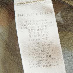 مملوكة مسبقًا Burberry Brown Checked Crinkled Silk Short Sleeve Sheer Blouse S