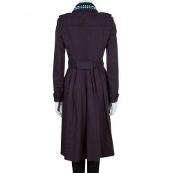 Pre Owned معطف بربري بحزام ياقة كروشيه مزينة بالخرز بنفسجي S