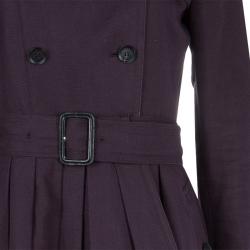 Pre Owned معطف بربري بحزام ياقة كروشيه مزينة بالخرز بنفسجي S