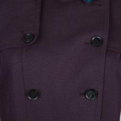 Pre Owned معطف بربري بحزام ياقة كروشيه مزينة بالخرز بنفسجي S