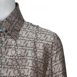 Pre Owned بلوزة بربري بأزرار أمامية حرير رصاصي L