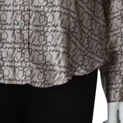 Pre Owned بلوزة بربري بأزرار أمامية حرير رصاصي L