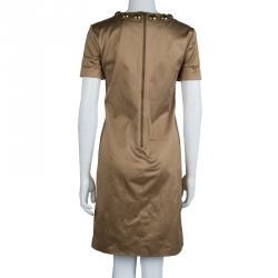 Pre Owned Burberry Brown Studded Neck Detail Short Sleeve Dress S