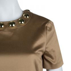 Pre Owned Burberry Brown Studded Neck Detail Short Sleeve Dress S