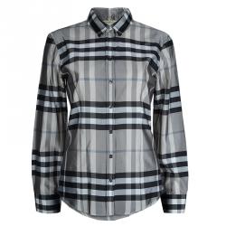 مملوكة مسبقًا قميص بربري رصاصي كاروهات نوفا بأكمام طويلة وأزرار أمامية M