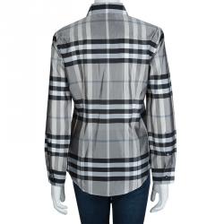 مملوكة مسبقًا قميص بربري رصاصي كاروهات نوفا بأكمام طويلة وأزرار أمامية M