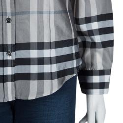 مملوكة مسبقًا قميص بربري رصاصي كاروهات نوفا بأكمام طويلة وأزرار أمامية M