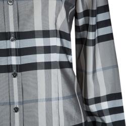 مملوكة مسبقًا قميص بربري رصاصي كاروهات نوفا بأكمام طويلة وأزرار أمامية M