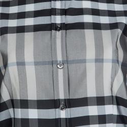 مملوكة مسبقًا قميص بربري رصاصي كاروهات نوفا بأكمام طويلة وأزرار أمامية M